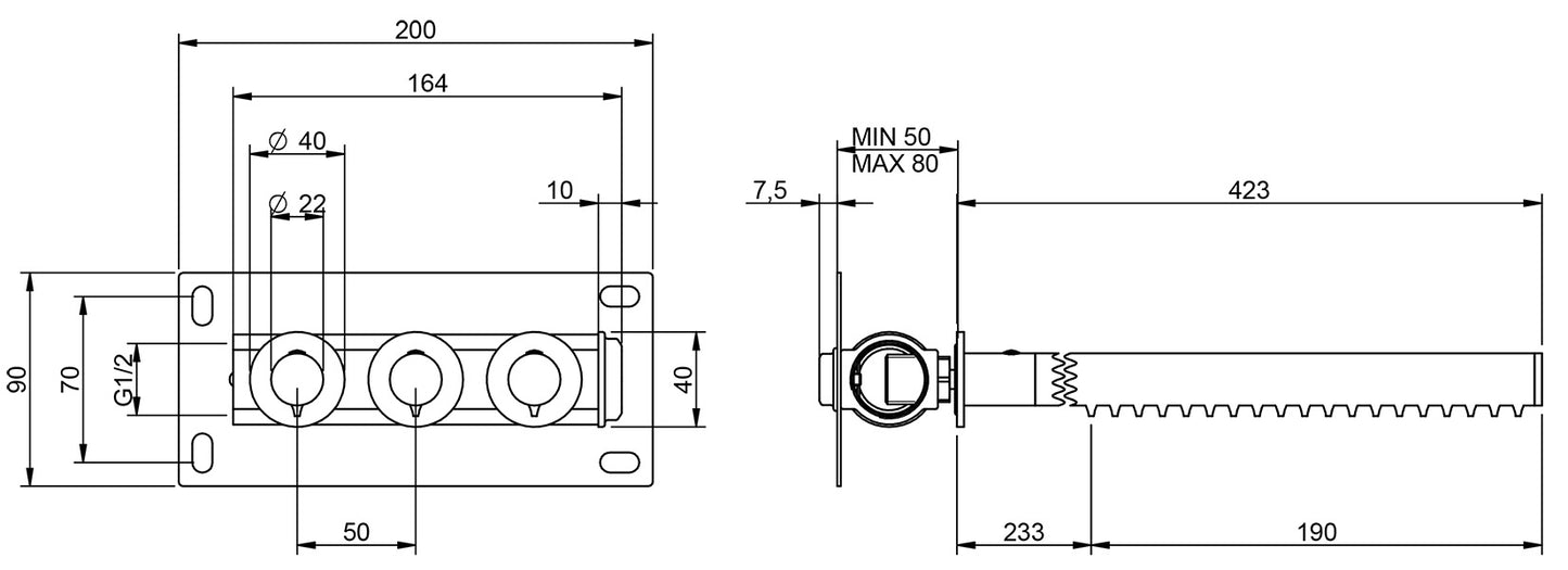 Rubinetterie Treemme 3M Showers IT 6596 IS ZZ ZZ 3 Soffioni Doccia A Parete Tubolare Cilindrico Rotondo Lunghezza 420 mm Getto a Pioggia Stile Moderno Materiale Acciaio Finitura Inox Spazzolato Opaco Collettore Parte Interna Incasso Muro Inclusa