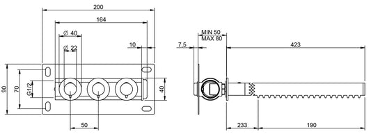 Rubinetterie Treemme 3M Showers IT 6596 IS ZZ ZZ 3 Soffioni Doccia A Parete Tubolare Cilindrico Rotondo Lunghezza 420 mm Getto a Pioggia Stile Moderno Materiale Acciaio Finitura Inox Spazzolato Opaco Collettore Parte Interna Incasso Muro Inclusa