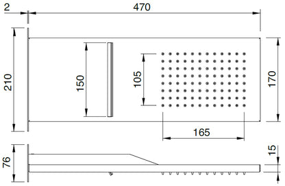 Rubinetterie Treemme SHOWERS Soffione Doccia Rettangolare Incasso A Parete 470x170 mm Pioggia E Cascata Stile Moderno Materiale Acciaio Finitura Acciaio Spazzolato Opaco Inox