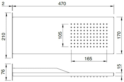 Rubinetterie Treemme SHOWERS Soffione Doccia Rettangolare Incasso A Parete 470x170 mm Pioggia Stile Moderno Materiale Acciaio Finitura Acciaio Spazzolato Opaco Inox