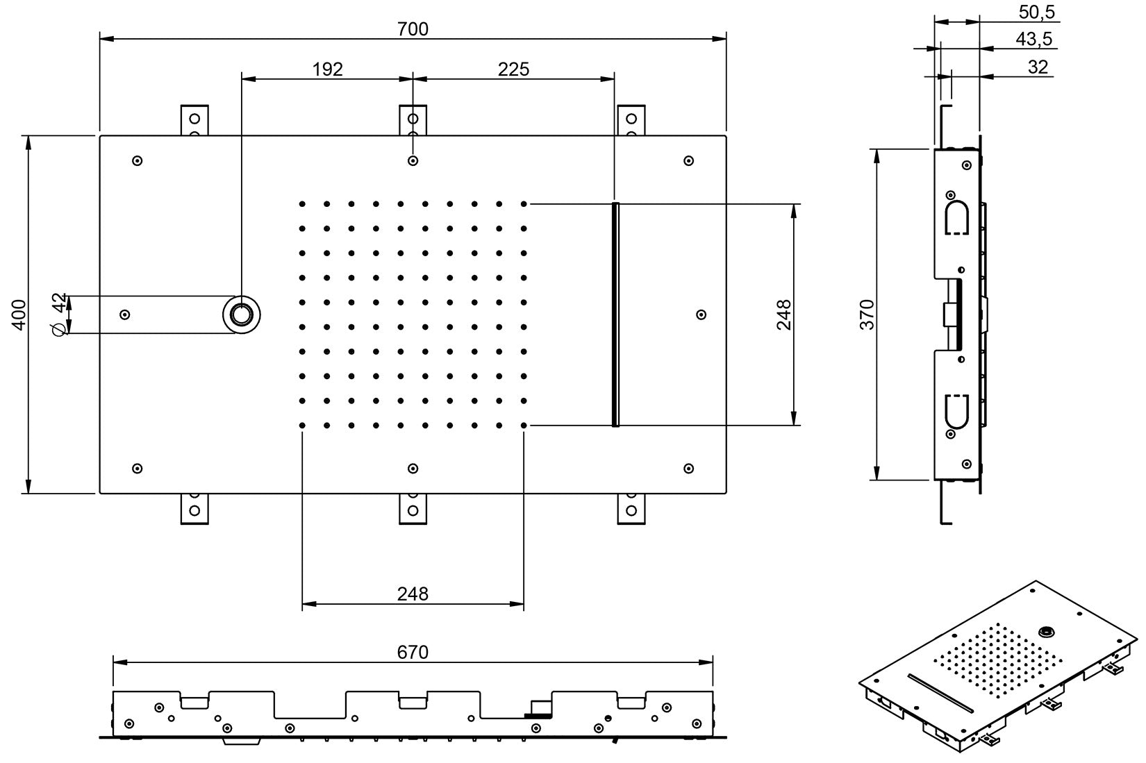 Rubinetterie Treemme SHOWERS Soffione Doccia Rettangolare Soffitto Ad Incasso 700x400 mm Con Pioggia Cascata Getto Stile Moderno Materiale Acciaio Finitura Acciaio Spazzolato Opaco Inox