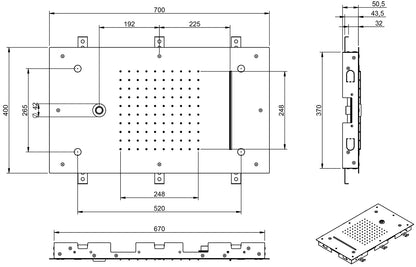 Rubinetterie Treemme SHOWERS Soffione Doccia Rettangolare Soffitto Ad Incasso 700x400 mm Con Pioggia Cascata Nebulizzatori Getto Stile Moderno Materiale Acciaio Finitura Acciaio Spazzolato Opaco Inox
