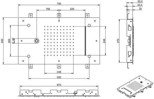 Rubinetterie Treemme SHOWERS Soffione Doccia Rettangolare Soffitto Ad Incasso 700x400 mm Con Pioggia Cascata Nebulizzatori Getto Stile Moderno Materiale Acciaio Finitura Acciaio Spazzolato Opaco Inox
