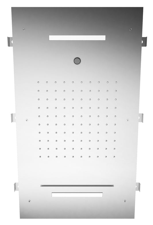 Rubinetterie Treemme SHOWERS Soffione Doccia Rettangolare Soffitto Ad Incasso 700x400 mm Con Pioggia Cascata Getto Cromoterapia Stile Moderno Materiale Acciaio Finitura Acciaio Spazzolato Opaco Inox Incluso Tastierino Di Comando Fashion