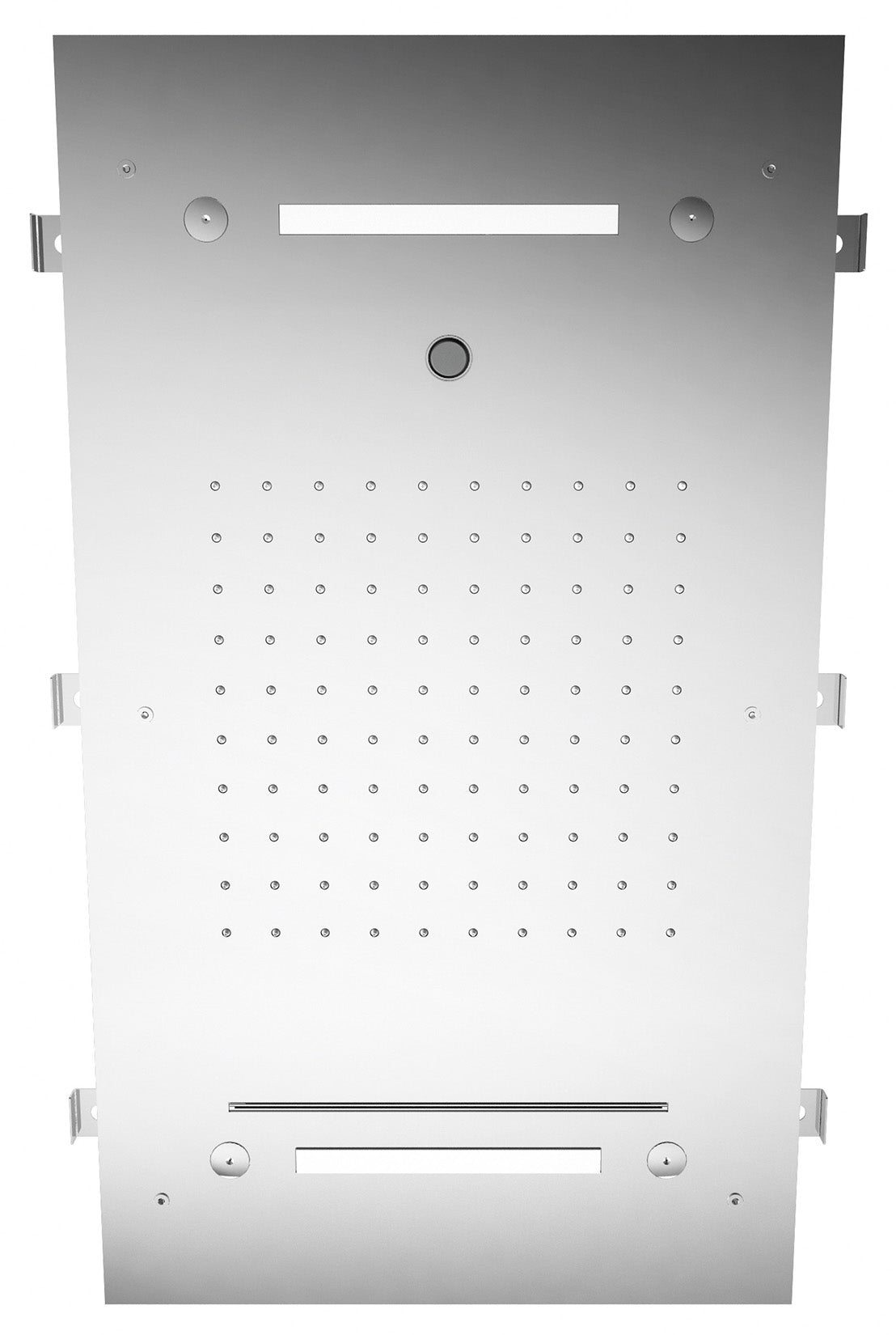 Rubinetterie Treemme SHOWERS Soffione Doccia Rettangolare Soffitto Ad Incasso 700x400 mm Con Pioggia Cascata Cromoterapia Getto Nebulizzatori Stile Moderno Acciaio Inox Spazzolato Opaco Incluso Tastierino Di Comando Fashion