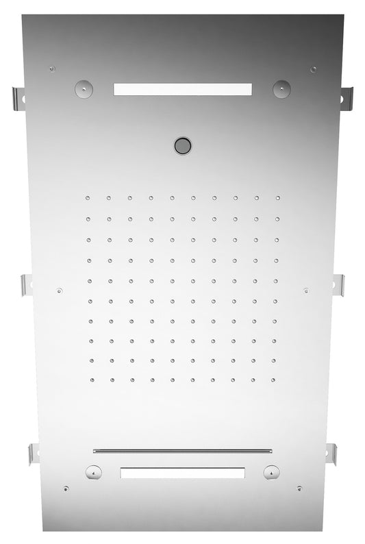 Rubinetterie Treemme SHOWERS Soffione Doccia Rettangolare Soffitto Ad Incasso 700x400 mm Con Pioggia Cascata Cromoterapia Getto Nebulizzatori Stile Moderno Acciaio Inox Spazzolato Opaco Incluso Tastierino Di Comando Fashion