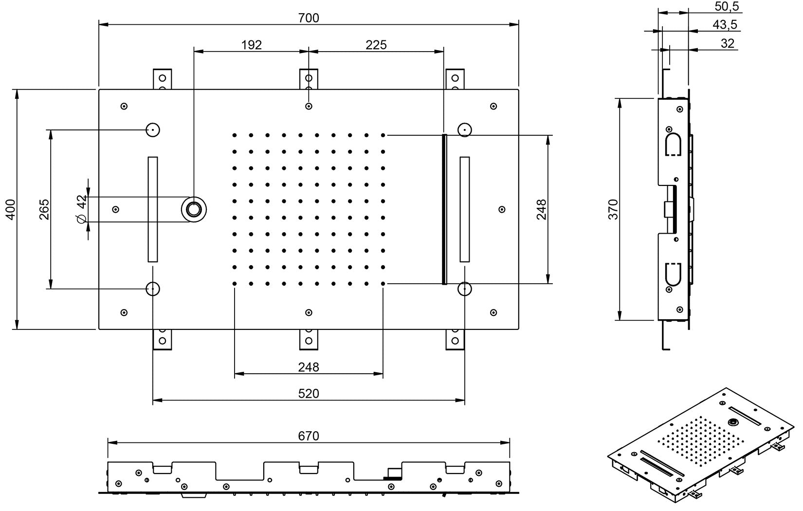 Rubinetterie Treemme SHOWERS Soffione Doccia Rettangolare Soffitto Ad Incasso 700x400 mm Con Pioggia Cascata Cromoterapia Getto Nebulizzatori Stile Moderno Acciaio Inox Spazzolato Opaco Incluso Tastierino Di Comando Fashion
