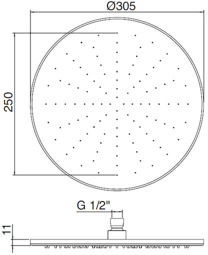 Rubinetterie Treemme 3M SHOWERS Soffione Doccia Rotondo A Parete / Soffitto Diametro Ø 305 mm Pioggia Stile Moderno Materiale Acciaio Finitura Acciaio Spazzolato Opaco Inox