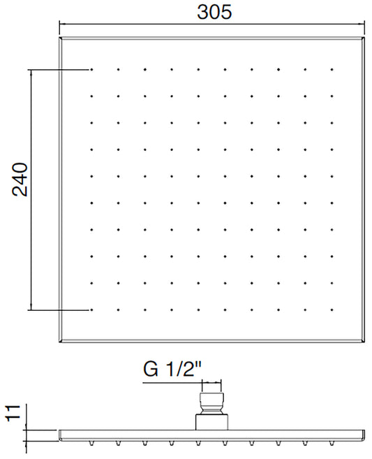Rubinetterie Treemme 3M SHOWERS Soffione Doccia Quadrato A Parete / Soffitto 305x305 mm Pioggia Stile Moderno Materiale Acciaio Finitura Acciaio Spazzolato Opaco Inox