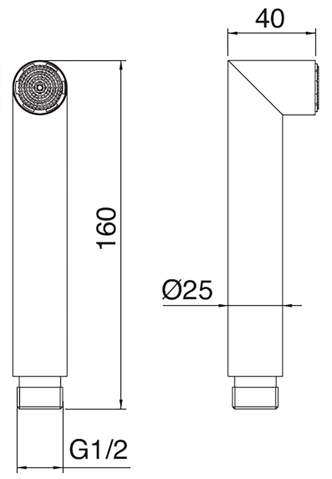 Rubinetterie Treemme 3M Showers IT RTDO 182 IS Doccetta a Mano Anticalcare Forma Tonda Diametro Ø 25 mm Altezza 160 mm Profondità 40 mm Materiale Acciaio Finitura Inox Spazzolato Opaco Uscita Acqua Pioggia Portata 8 Litri Al Minuto