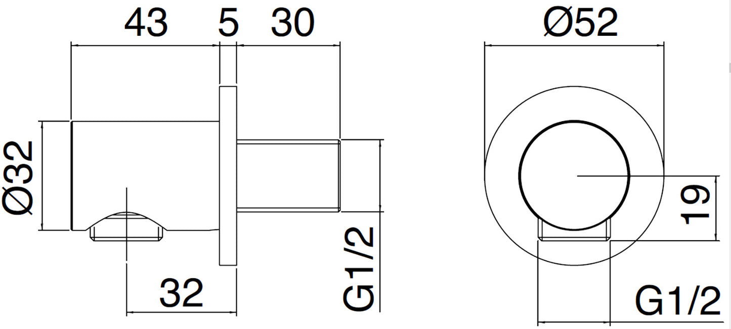 Rubinetterie Treemme 3M Showers IT RTGA 142 IS Presa Acqua A Muro Tonda Materiale Acciaio Finitura Inox Spazzolato Opaco