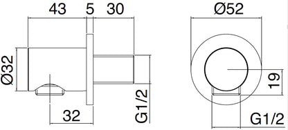 Rubinetterie Treemme 3M Showers IT RTGA 142 IS Presa Acqua A Muro Tonda Materiale Acciaio Finitura Inox Spazzolato Opaco