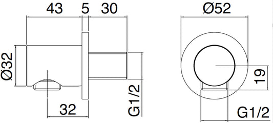 Rubinetterie Treemme 3M Showers IT RTGA 142 IS Presa Acqua A Muro Tonda Materiale Acciaio Finitura Inox Spazzolato Opaco