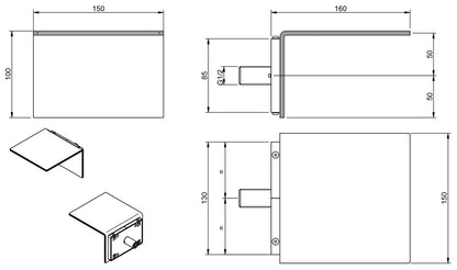Rubinetterie Treemme 3M Showers RWIT 2847 IS 21 Bocca Getto Di Erogazione con Cascata 150 mm Installazione Parete Stile Moderno Misura 150x160x100 mm Materiale Acciaio Finitura Inox Spazzolato Opaco Portata Acqua 14 Litri Al Minuto