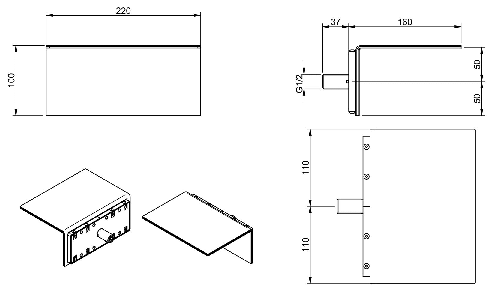 Rubinetterie Treemme 3M Showers RWIT 2847 IS 22 Bocca Getto Di Erogazione con Cascata 220 mm Installazione Parete Stile Moderno Misura 220x160x100 mm Materiale Acciaio Finitura Inox Spazzolato Opaco Portata Acqua 14 Litri Al Minuto