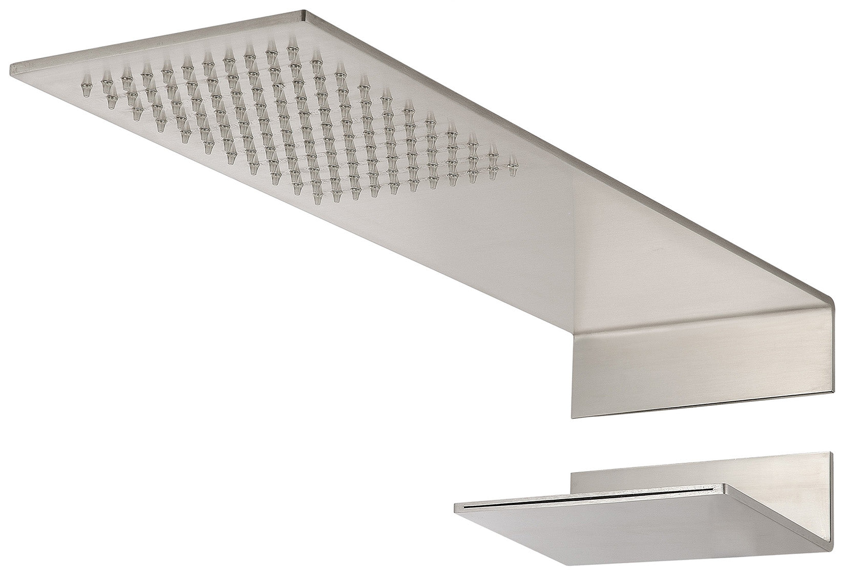 Rubinetterie Treemme 3M Showers RWIT 2847 IS 52 Soffione Doccia A Parete Forma C Mensola Rettangolare Con Funzioni Pioggia e Cascata 220 Misura 460x220 mm Stile Moderno Acciaio Finitura Inox Spazzolato Opaco