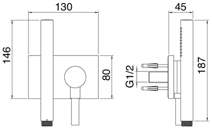 Rubinetterie Treemme 3M Showers RWIT 2BF6 IS 55 Kit Gancio Presa Acqua Supporto Muro Quadro Rettangolare Materiale Acciaio Finitura Inox Spazzolato Opaco Doccetta Tonda Metallo Con Attacco Calamita Flessibile PVC Parte Esterna Inclusa Senza Corpo Incasso