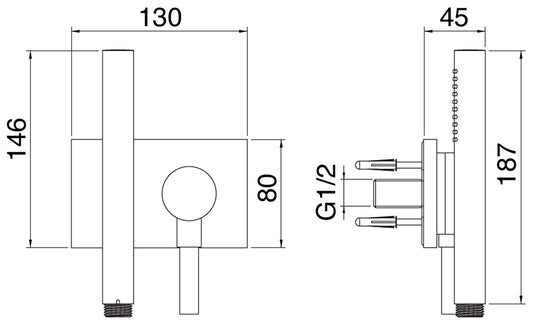 Rubinetterie Treemme 3M Showers RWIT 2BF6 IS 55 Kit Gancio Presa Acqua Supporto Muro Quadro Rettangolare Materiale Acciaio Finitura Inox Spazzolato Opaco Doccetta Tonda Metallo Con Attacco Calamita Flessibile PVC Parte Esterna Inclusa Senza Corpo Incasso