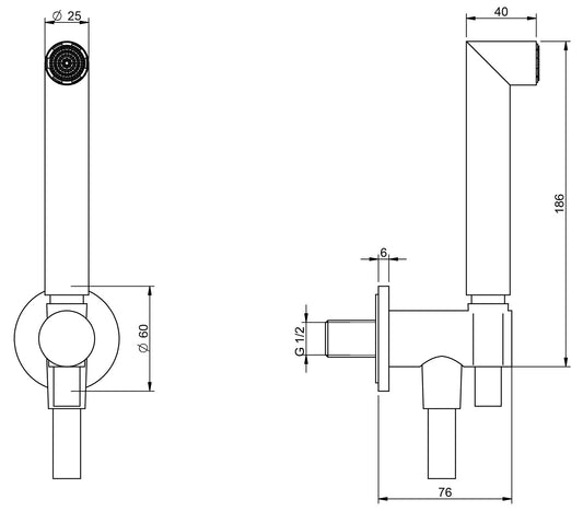 Rubinetterie Treemme 3M Showers RWIT 3B47 IS 71 Duplex Kit Gancio Presa Acqua Parete Doccetta Forma Tonda Materiale Acciaio Finitura Inox Spazzolato Opaco Flessibile PVC Portata 8 Litri Al Minuto