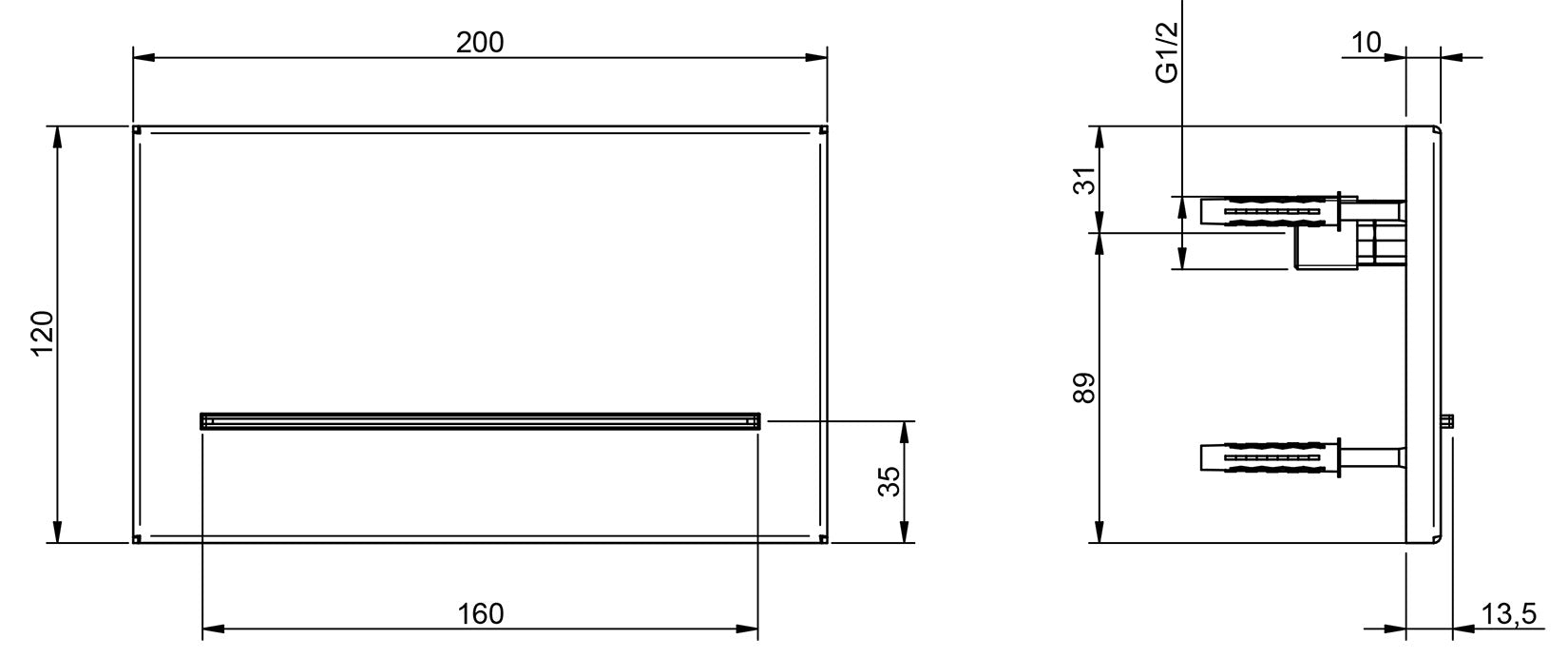Rubinetterie Treemme 3M Showers Bocca a Muro ad Incasso 200x120 mm Getto di Erogazione Installazione a Parete Materiale Metallo Finitura Inox Spazzolato Opaco Stile Moderno Uscita Acqua a Cascata Portata 15 Litri Al Minuto