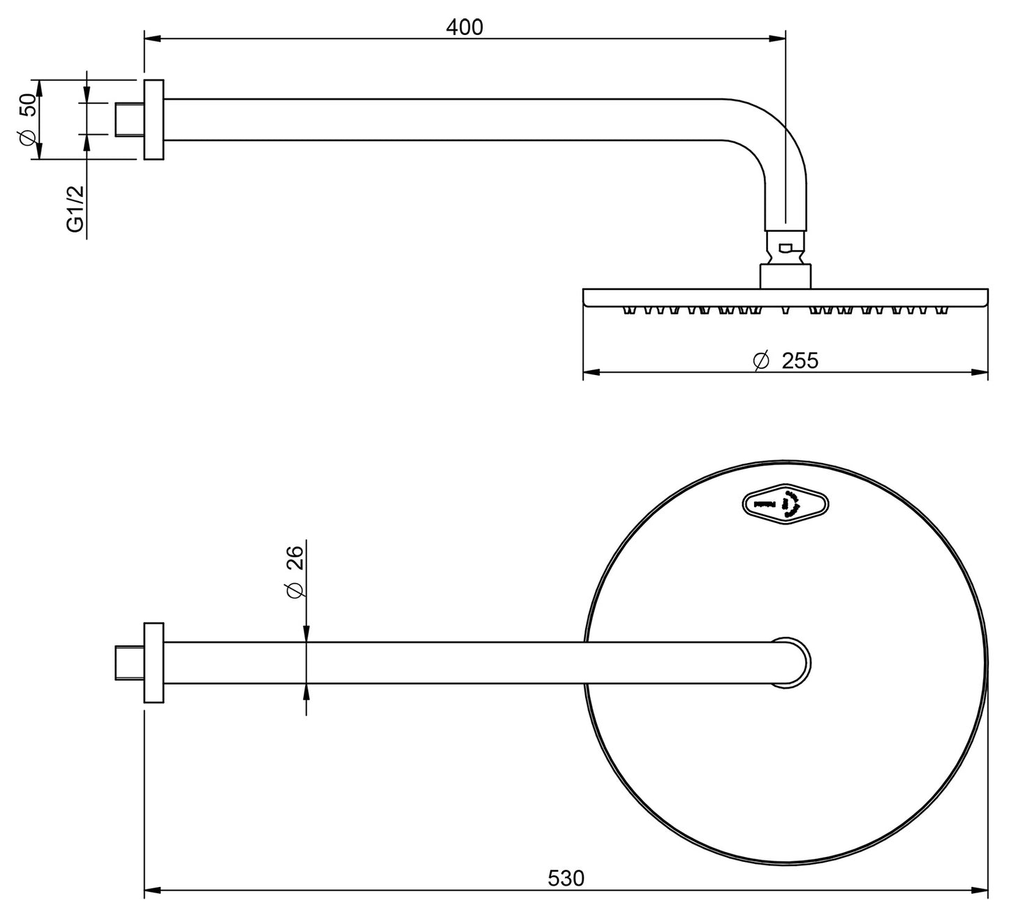 Rubinetterie Treemme 3M Showers RWIT 6599 IS 05 Soffione Doccia Pioggia A Parete Tondo Diametro Ø 255 mm Anticalcare Con Braccio Doccia 400 mm Stile Moderno Valvola Di Sicurezza Acciaio Finitura Inox Spazzolato Opaco