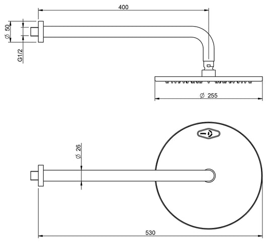 Rubinetterie Treemme 3M Showers RWIT 6599 IS 05 Soffione Doccia Pioggia A Parete Tondo Diametro Ø 255 mm Anticalcare Con Braccio Doccia 400 mm Stile Moderno Valvola Di Sicurezza Acciaio Finitura Inox Spazzolato Opaco