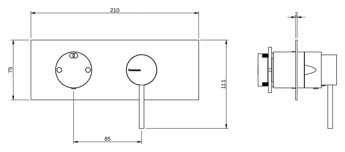 Rubinetterie Treemme 3M Showers & Thermostatics RWIT 6BE2 CC 01 + RWIT 22A2 ZZ 01 Miscelatore Monocomando Doccia Incasso Muro Deviatore 2 Uscite Meccanico Due Fori 1 Leva Piastra Orizzontale Staffa Cartongesso Ottone Cromata Parte Interna Esterna Incluse