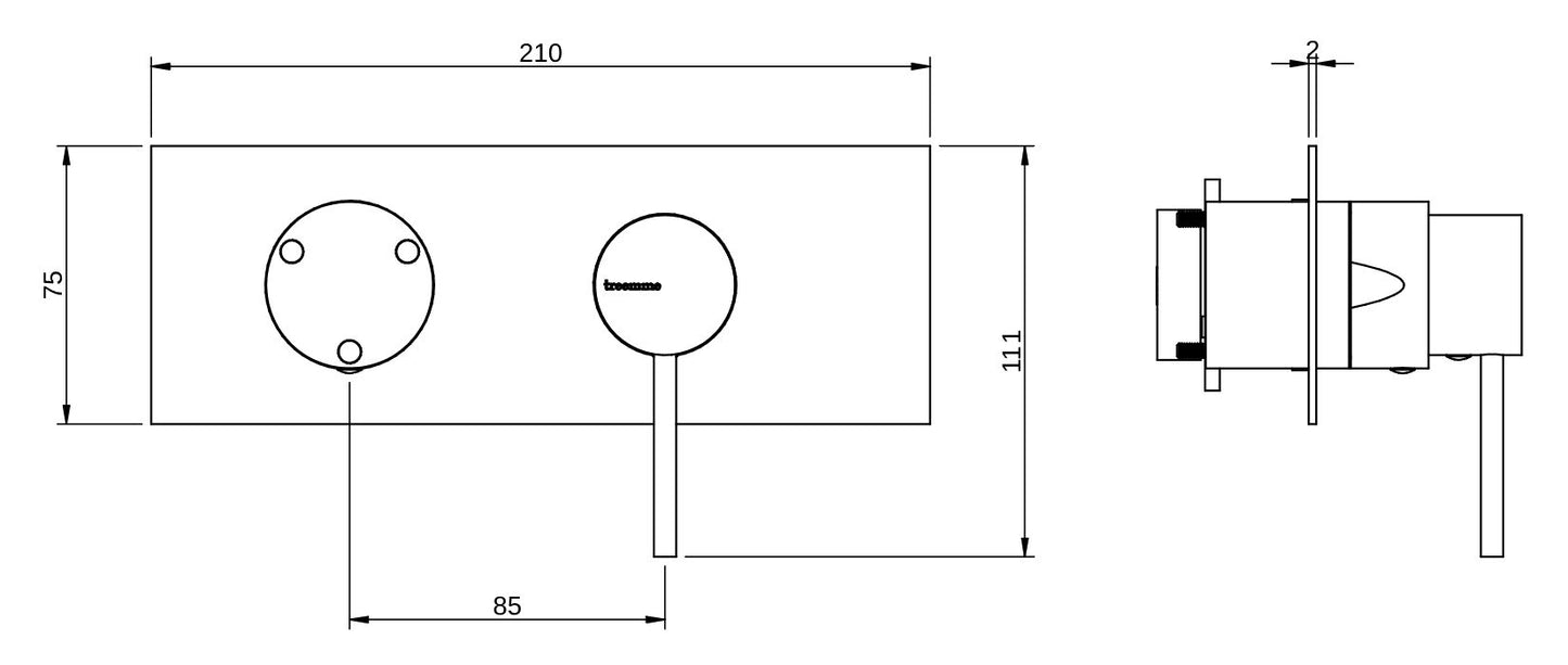 Rubinetterie Treemme 3M Showers & Thermostatics RWIT 6BE3 CC 01 + RWIT 22A2 ZZ 01 Miscelatore Monocomando Doccia Incasso Muro Deviatore 3 Uscite Meccanico Due Fori 1 Leva Piastra Orizzontale Staffa Cartongesso Ottone Cromata Parte Interna Esterna Incluse
