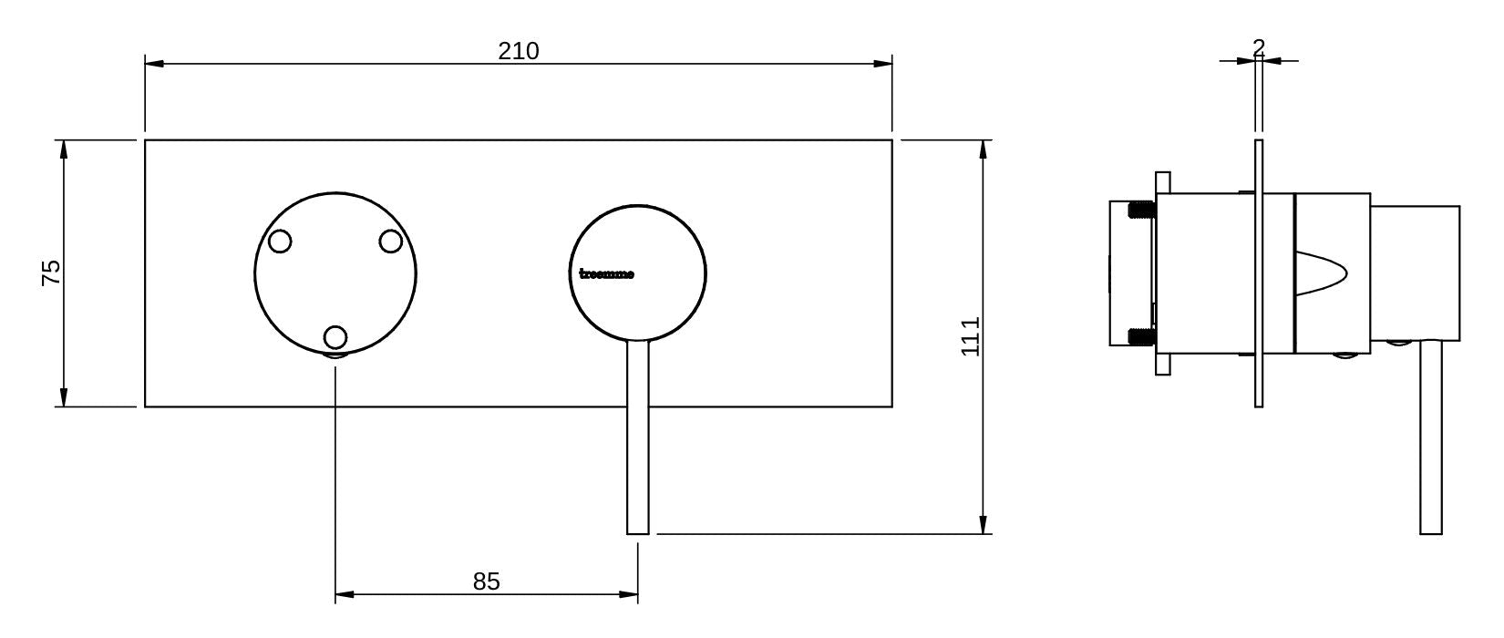 Rubinetterie Treemme 3M Showers & Thermostatics RWIT 6BE3 CC 01 + RWIT 22A2 ZZ 01 Miscelatore Monocomando Doccia Incasso Muro Deviatore 3 Uscite Meccanico Due Fori 1 Leva Piastra Orizzontale Staffa Cartongesso Ottone Cromata Parte Interna Esterna Incluse