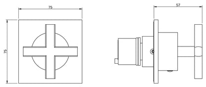 Rubinetterie Treemme 3M Showers & Thermostatics RWIT 75D5 CC 25 + RWIT 7AD5 ZZ 01 Rubinetto D'Arresto Deviatore Incasso 2 Uscite Monoforo Borchia Quadra Manopola Croce Installazione Parete Materiale Ottone Finitura Cromata Parte Interna Esterna Incluse