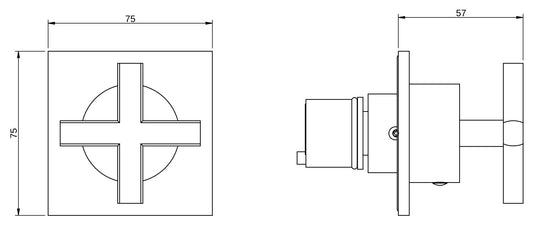 Rubinetterie Treemme 3M Showers & Thermostatics RWIT 75D5 CC 25 + RWIT 7AD5 ZZ 01 Rubinetto D'Arresto Deviatore Incasso 2 Uscite Monoforo Borchia Quadra Manopola Croce Installazione Parete Materiale Ottone Finitura Cromata Parte Interna Esterna Incluse