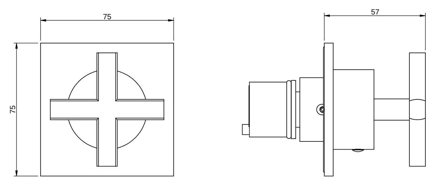 Rubinetterie Treemme 3M Showers & Thermostatics RWIT 75D6 CC 25 + RWIT 7AD5 ZZ 01 Rubinetto D'Arresto Deviatore Incasso 3 Uscite Monoforo Borchia Quadra Manopola Croce Installazione Parete Materiale Ottone Finitura Cromata Parte Interna Esterna Incluse