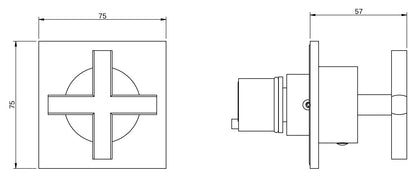 Rubinetterie Treemme 3M Showers & Thermostatics RWIT 75D6 CC 25 + RWIT 7AD5 ZZ 01 Rubinetto D'Arresto Deviatore Incasso 3 Uscite Monoforo Borchia Quadra Manopola Croce Installazione Parete Materiale Ottone Finitura Cromata Parte Interna Esterna Incluse