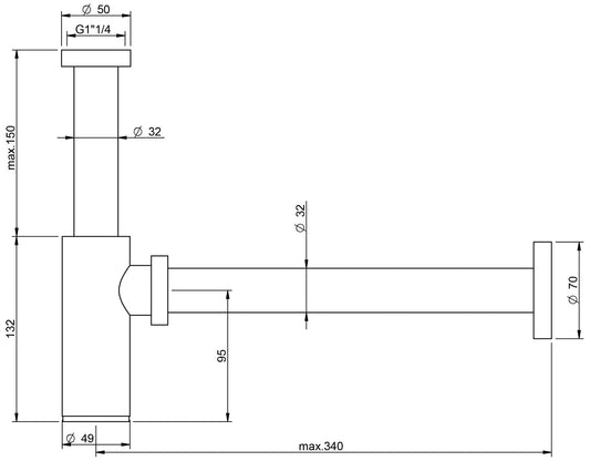 Rubinetterie Treemme 3M Spare Parts - Accessories IT 0405 CC ZZ ZZ Sifone A Vista Tondo Materiale Ottone Finitura Cromata