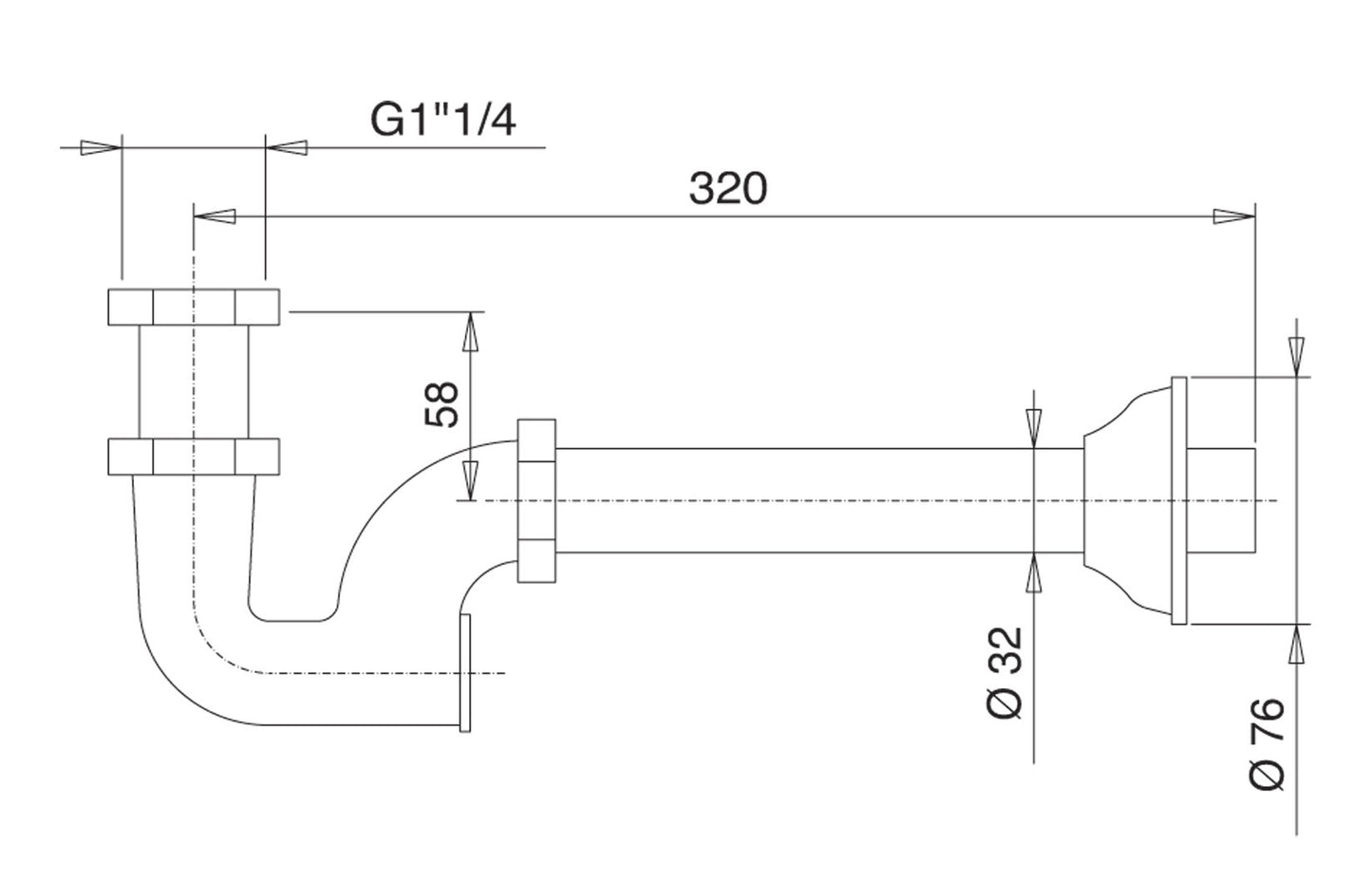 Rubinetterie Treemme 3M Spare Parts - Accessories IT 0421 CC ZZ ZZ Sifone Ad S Tondo Per Lavabo Bagno 1" 1/4 a Parete Materiale Ottone Finitura Cromata