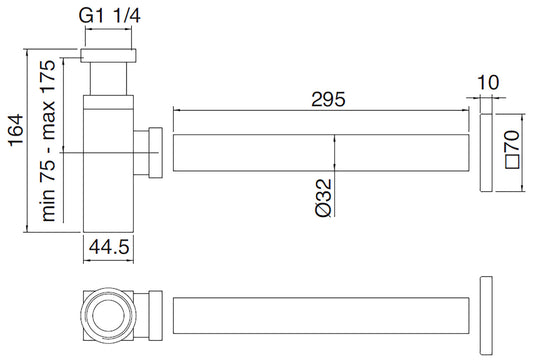 Rubinetterie Treemme 3M Spare Parts - Accessories IT 0465 CC ZZ ZZ Sifone A Vista Quadro / Tondo Per Bagno A Parete Materiale Ottone Finitura Cromata