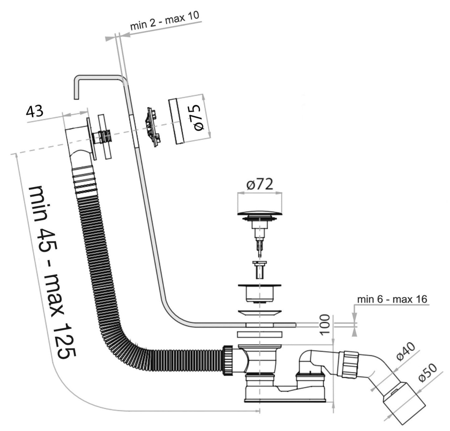 Rubinetterie Treemme 3M Spare Parts - Accessories IT 0491 CC ZZ ZZ Colonna Di Scarico Per Vasche Da Bagno Con Troppopieno Finitura Cromata