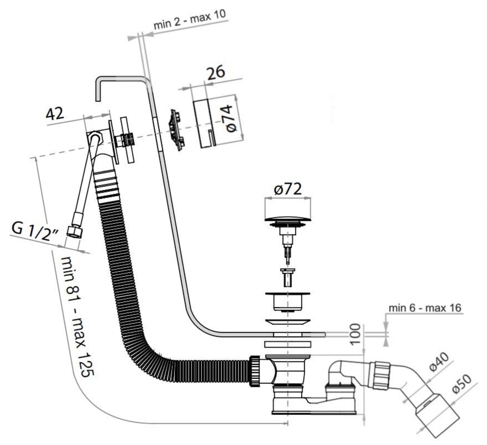 Rubinetterie Treemme 3M Spare Parts - Accessories IT 0492 CC ZZ ZZ Colonna Di Scarico Per Vasche Da Bagno Con Troppopieno Ed Erogazione Acqua Finitura Cromata