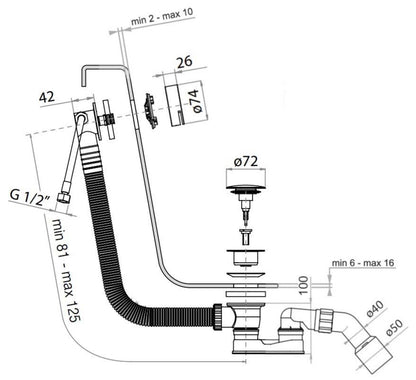 Rubinetterie Treemme 3M Spare Parts - Accessories IT 0492 CC ZZ ZZ Colonna Di Scarico Per Vasche Da Bagno Con Troppopieno Ed Erogazione Acqua Finitura Cromata