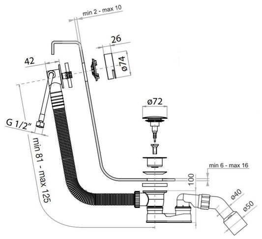 Rubinetterie Treemme 3M Spare Parts - Accessories IT 0492 CC ZZ ZZ Colonna Di Scarico Per Vasche Da Bagno Con Troppopieno Ed Erogazione Acqua Finitura Cromata