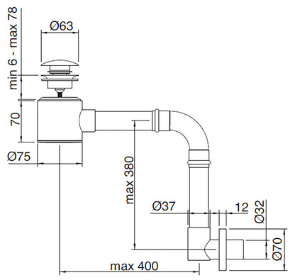 Rubinetterie Treemme 3M Spare Parts - Accessories RWIT 0408 CC 10 Sifone A Vista Tondo Per Bagno Con Piletta Di Scarico Click Clack Materiale Ottone Finitura Cromata