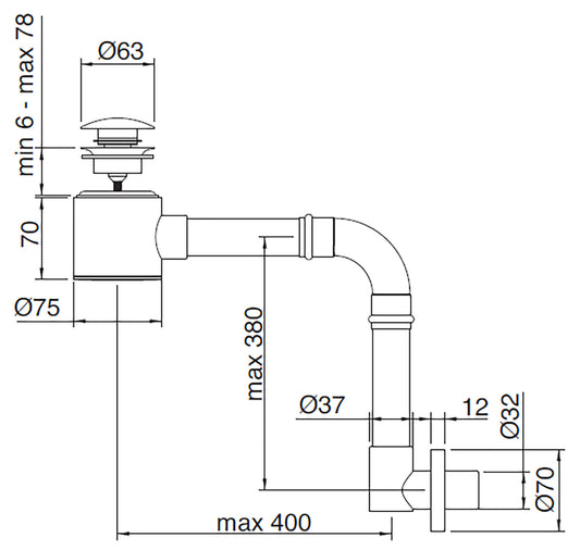 Rubinetterie Treemme 3M Spare Parts - Accessories RWIT 0408 CC 10 Sifone A Vista Tondo Per Bagno Con Piletta Di Scarico Click Clack Materiale Ottone Finitura Cromata