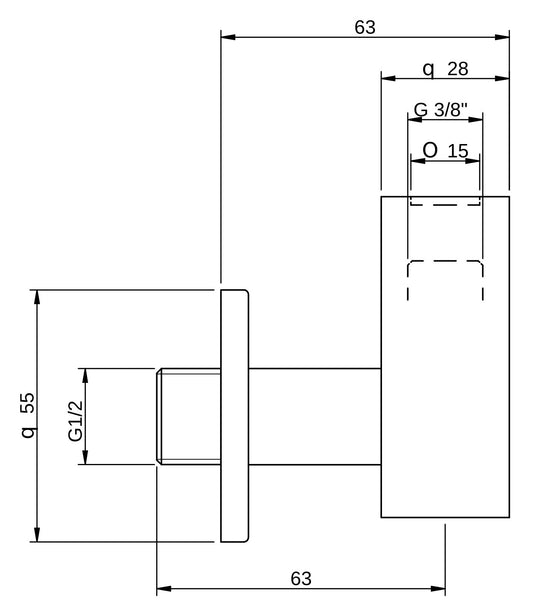 Rubinetterie Treemme 3M Spare Parts - Accessories RWIT 6527 CC 01 Rubinetto D’Arresto Con Filtro In Rete Di Acciaio Installazione Parete Monoforo Forma Quadra Materiale Ottone Finitura Cromata