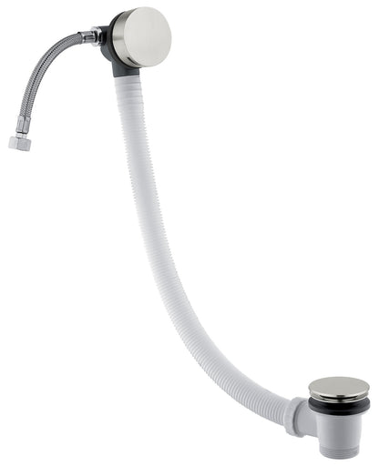 Rubinetterie Treemme 3M Spare Parts IT 0492 IS ZZ ZZ Colonna di Scarico Con Erogazione Acqua per Vasche da Bagno Materiale ABS Colore Bianco Con Troppo Pieno e Tappo in Acciaio Finitura Inox Spazzolato Opaco