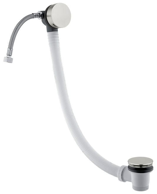 Rubinetterie Treemme 3M Spare Parts IT 0492 IS ZZ ZZ Colonna di Scarico Con Erogazione Acqua per Vasche da Bagno Materiale ABS Colore Bianco Con Troppo Pieno e Tappo in Acciaio Finitura Inox Spazzolato Opaco