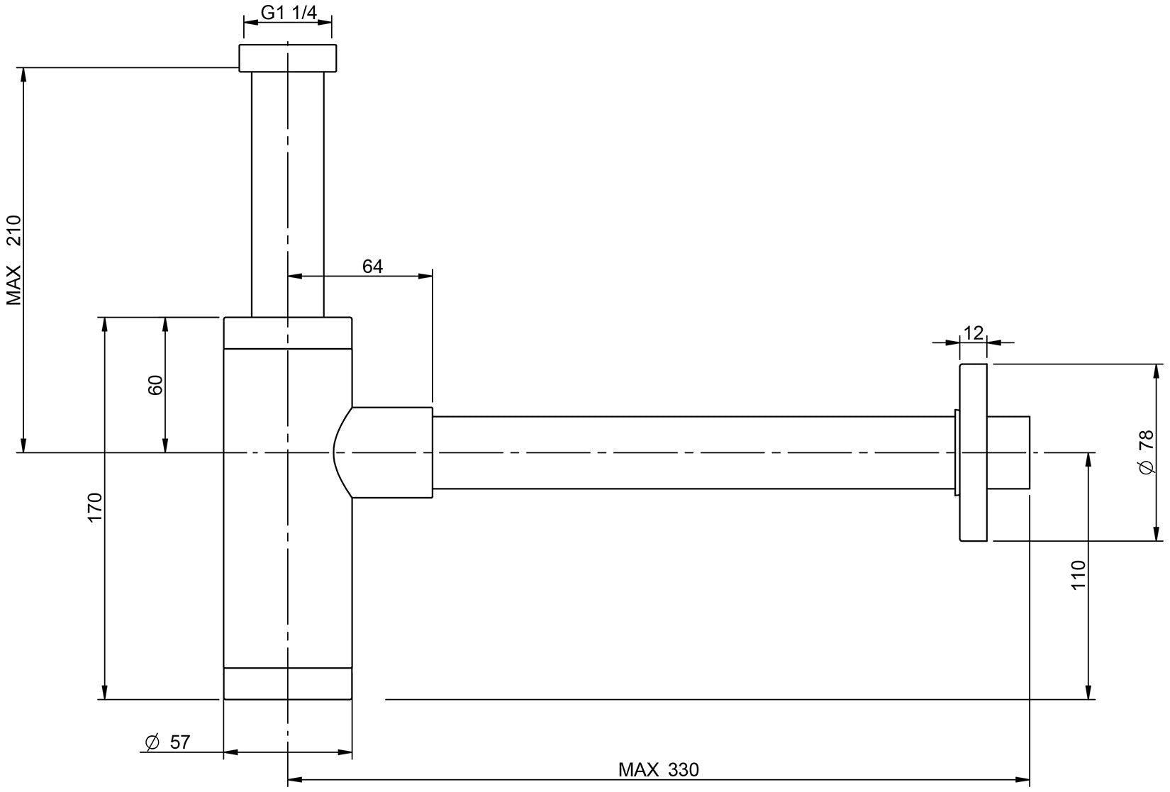 Rubinetterie Treemme 3M Spare Parts IT RTSF 116 IS Sifone A Vista Tondo Stile Moderno Materiale Acciaio Finitura Acciaio Spazzolato Opaco Inox