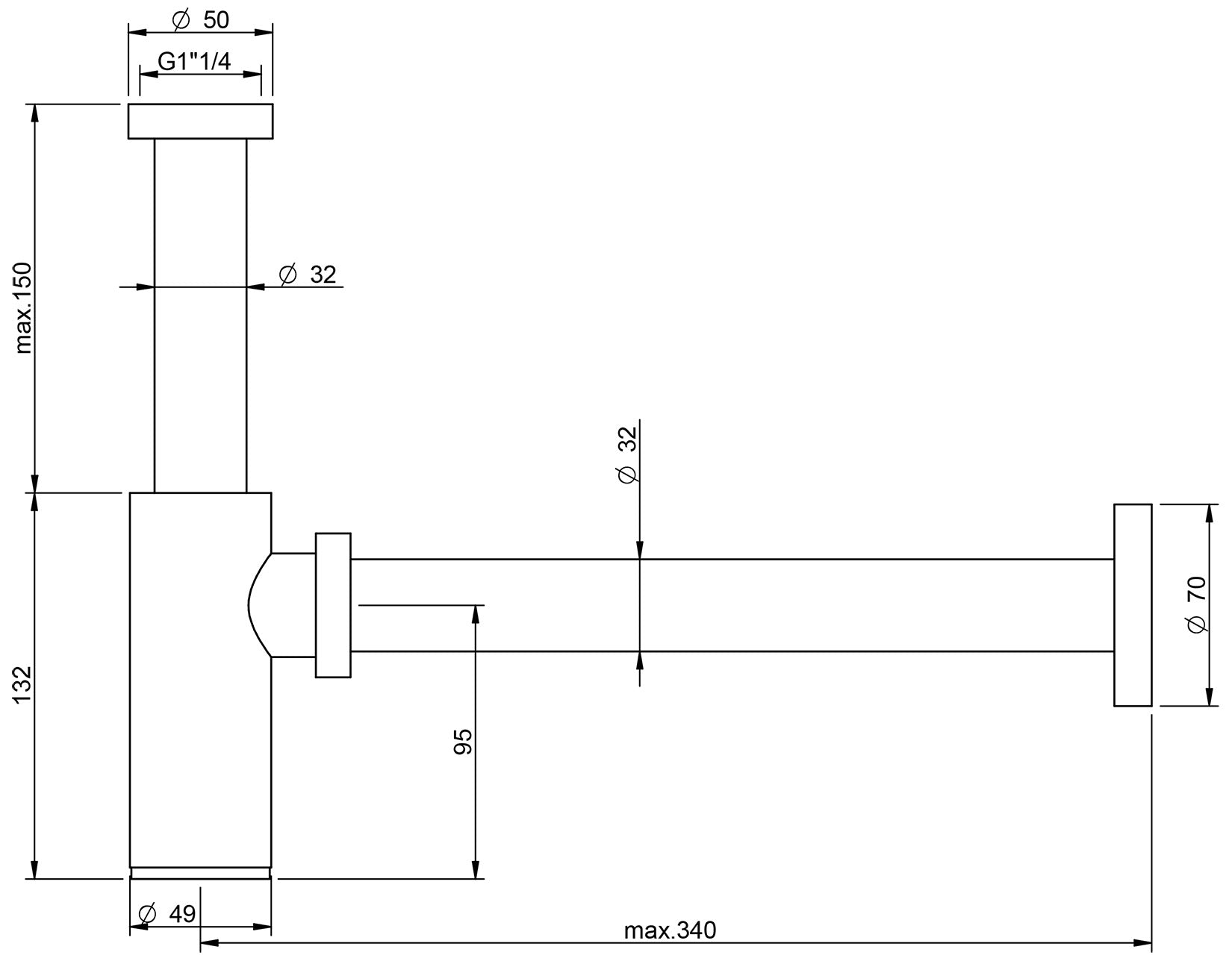 Rubinetterie Treemme 3M T30 IT 0405 CC ZZ ZZ Sifone A Vista Tondo Materiale Ottone Finitura Cromata