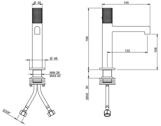 Rubinetterie Treemme 3M T30 IT 5B11 CC Z4 ZZ Miscelatore Monocomando Lavabo 108 Ad Appoggio Monoforo Materiale Ottone Finitura Cromato Stile Moderno Altezza 188 Lunghezza 145 mm