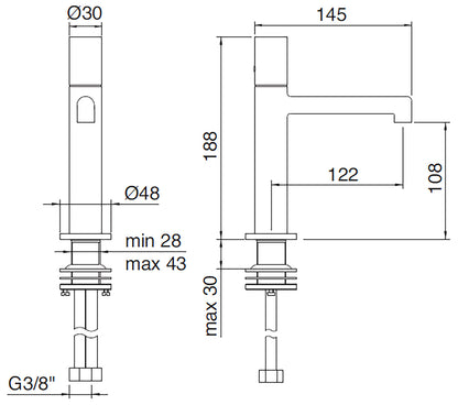 Rubinetterie Treemme 3M T30 IT 5B11 CC ZT ZZ Miscelatore Monocomando Lavabo 108 Ad Appoggio Monoforo Materiale Ottone Finitura Cromato Stile Moderno Altezza 188 Lunghezza 122 mm