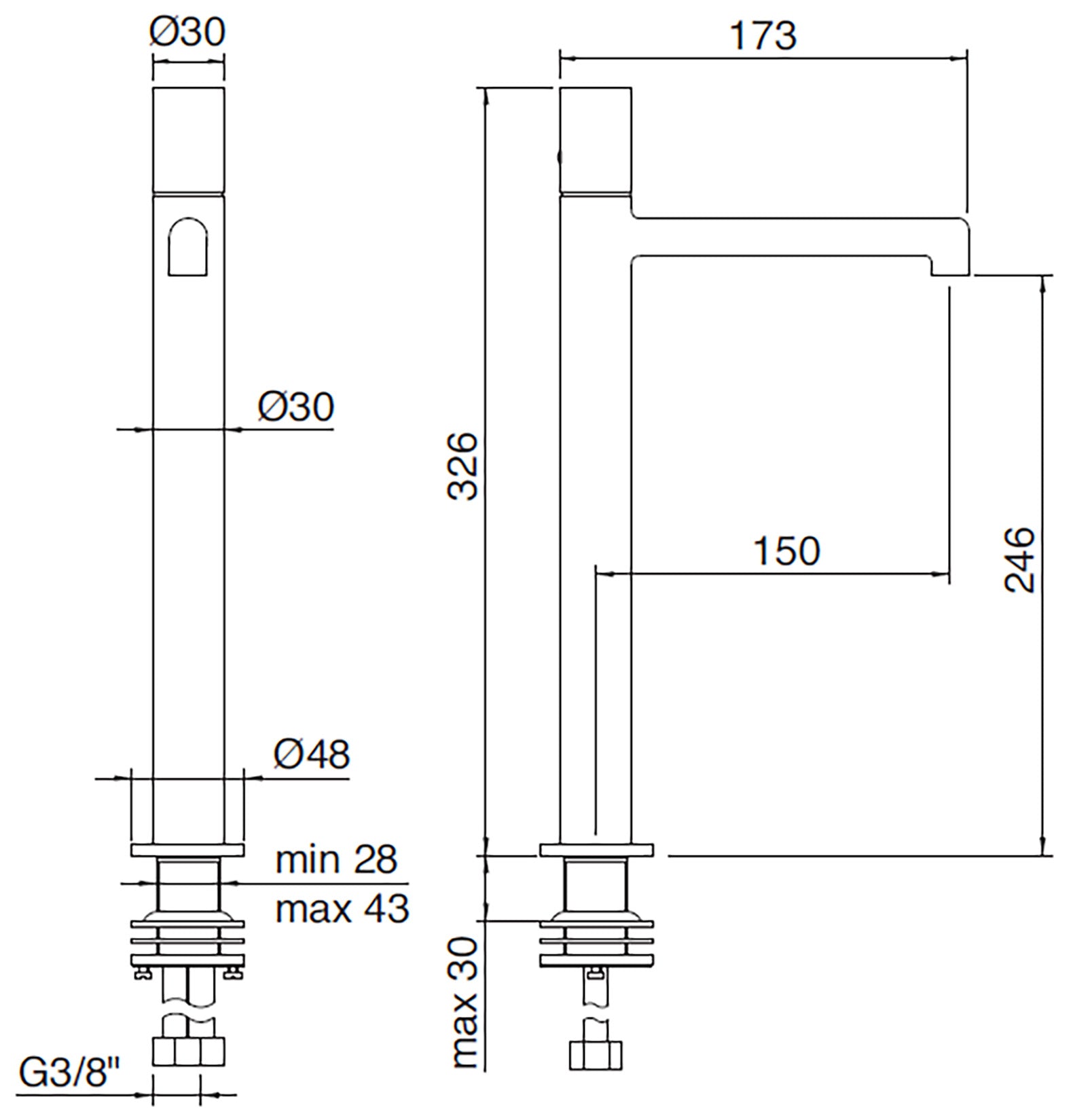 Rubinetterie Treemme 3M T30 IT 5B18 CC ZT ZZ Miscelatore Monocomando Lavabo 246 Ad Appoggio Monoforo Materiale Ottone Finitura Cromato Stile Moderno Altezza 326 Lunghezza 173 mm